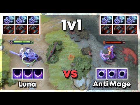 Luna vs Anti Mage with 3x Moon Shard and 3x Satanic - Dota 2 1v1