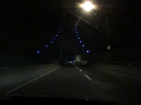 Driving over Vincent Thomas Bridge at night