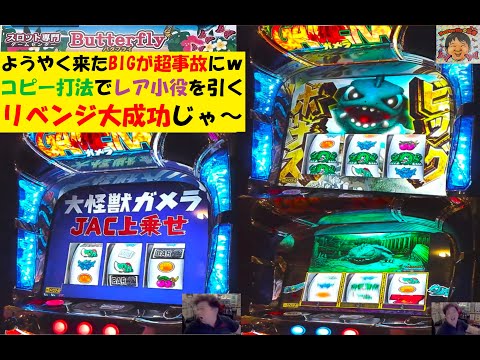 今度こそBIGで😠1000枚Overが可能❓ガメラ２🥰先バレ(ガメ)告知モード搭載😁設定1でも機械割102％😆6号機パチスロ‼️Butterfly【スロゲーセン 】