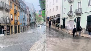 Flash flooding swept through the streets of Lisbon #shorts