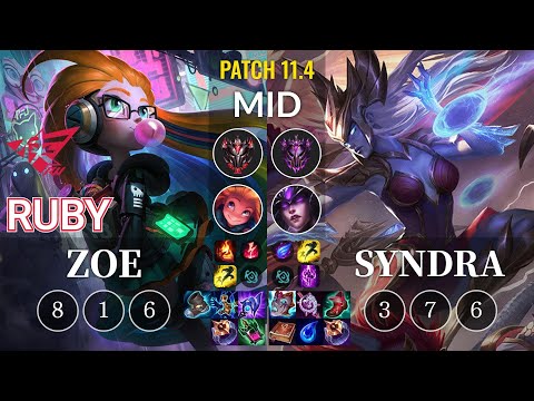 RW Ruby Zoe vs Syndra Mid - KR Patch 11.4