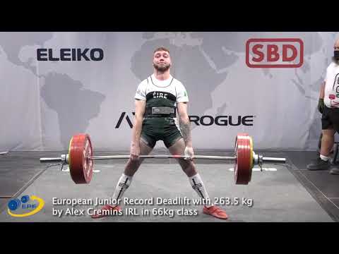 European Junior Record Deadlift with 263.5 kg by Alex Cremins IRL in 66kg class
