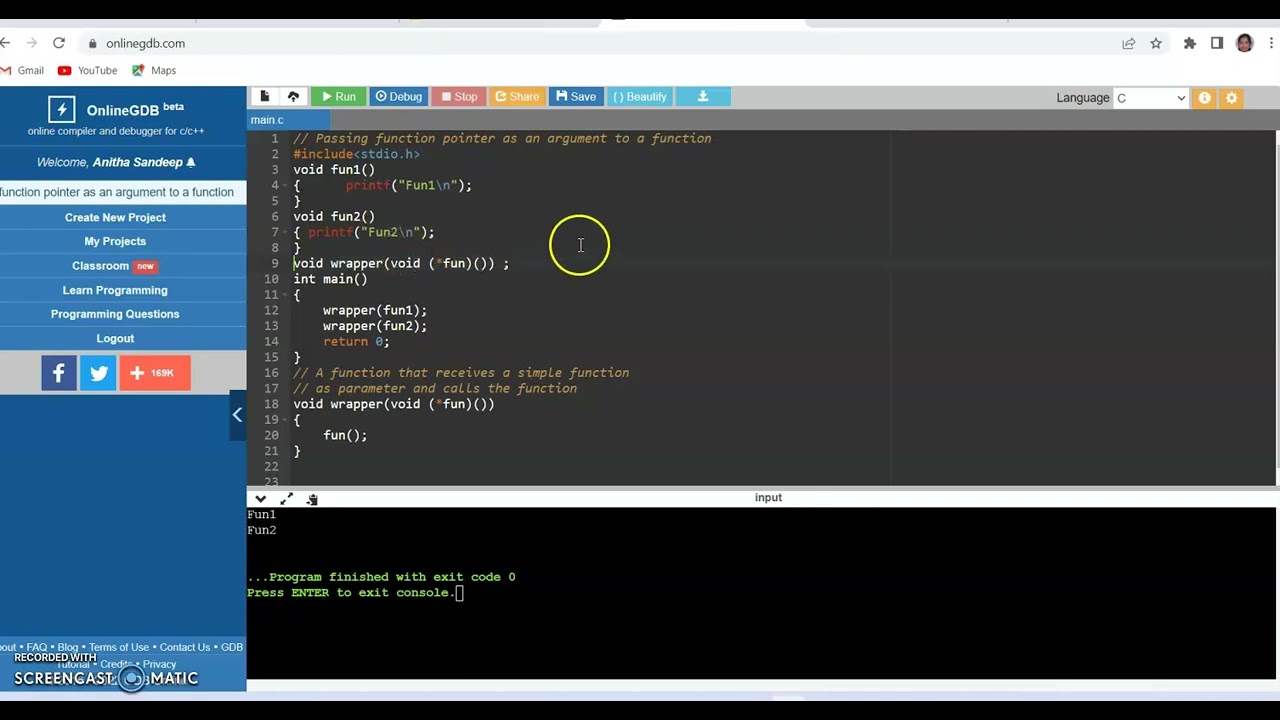 c language /programming- Passing function pointer as an argument to function