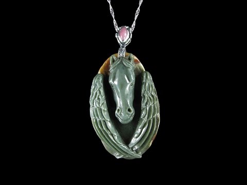 Carved Succor Creek Jasper Pegasus Silver Pendant AW101017