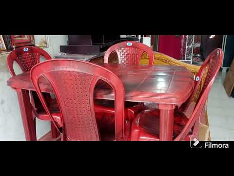 Plastic dining table set for 4 (rectangular, brown)