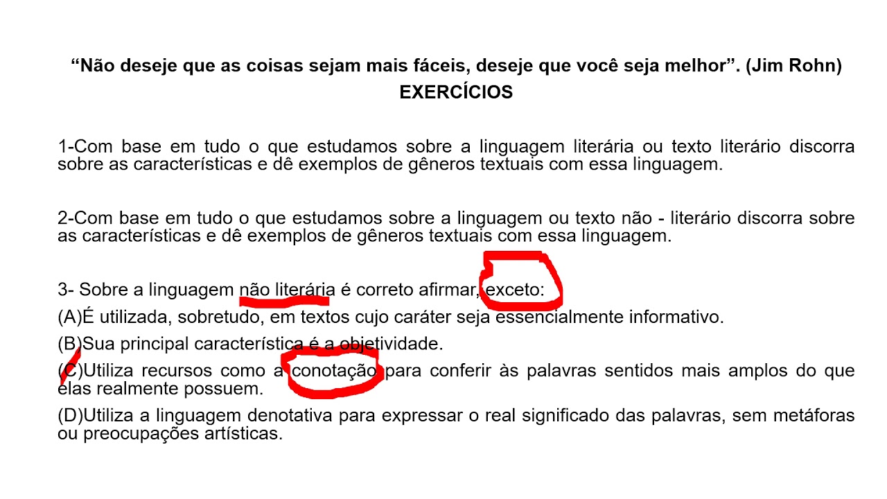 Videoaula 5   correção dos exercícios texto literário e não literário