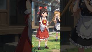 【AI】庭でスイカ割りをする霊夢と魔理沙   #shorts