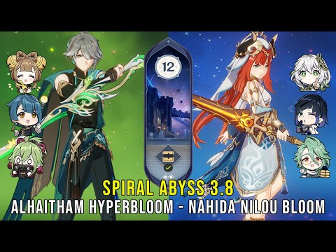 C0 Alhaitham Hyperbloom and C0 Nahida Nilou Bloom - Genshin Impact Abyss 3.8 - Floor 12 9 Stars