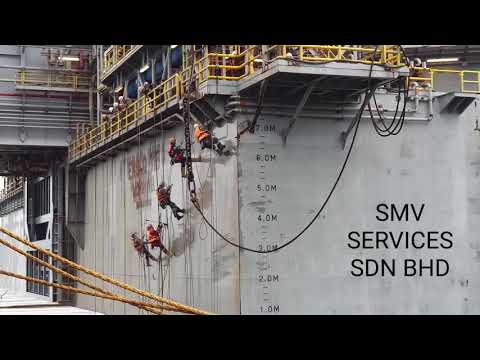 Hydro blasting with 30,000 psi using rope access