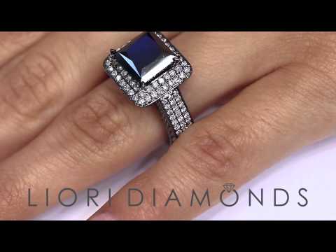 BDR- 248 - 5.68 Carat Princess Cut Natural Black Diamond Engagement Ring 18k Black Gold