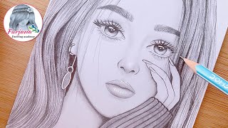 A Girl - Mood Off   Step By Step Pencil Sketch Tut