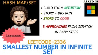 YouTube video 'Smallest Number in Infinite Set | 3 Approaches | (MICROSOFT) | Leetcode 2336 | Live Code 🧑🏻‍💻'