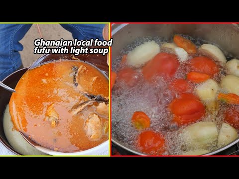 COOKING GHANAIAN LOCAL FOOD !! FUFU WITH CATFISH LIGHT SOUP !! traditional cooking