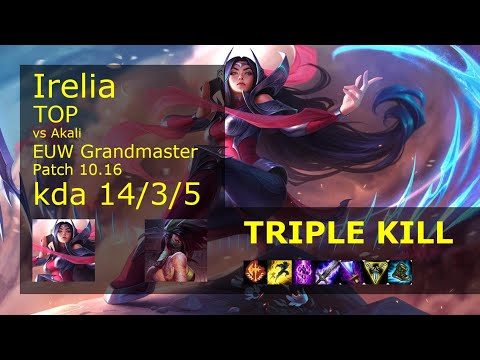 Irelia vs Akali Top - EUW Grandmaster 14/3/5 Patch 10.16 Gameplay
