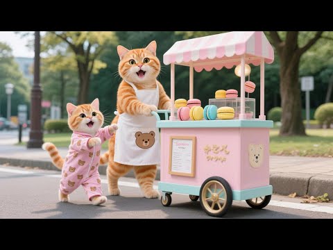 Ginger Kitten Craves Sweets, Mama Cat Bakes Colorful Macarons 🧁🐾💗 | Funny Cat Videos