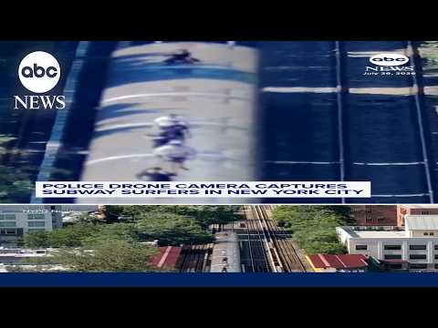 Police drone camera captures subway surfers in New York City