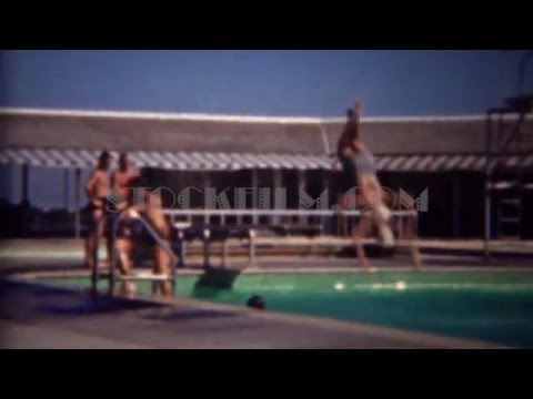 1944: Family diving board swimming pool hotel getaway tricks and stunts. TRYON, NC