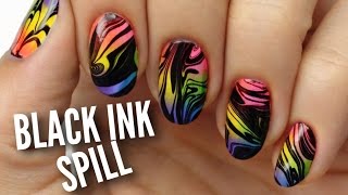 Water Marble Black Rainbow Ombre Nails!