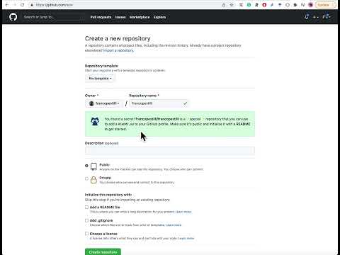 This is a video showing how to create a new repository using the graphical interface on GitHub. The name of the repository is special as it matches the user's ID.