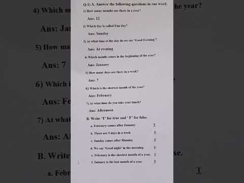 Maths Worksheet For Class 1 Months Days