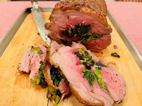 Stuffed Leg of Lamb with Leek, Kale & Cherries