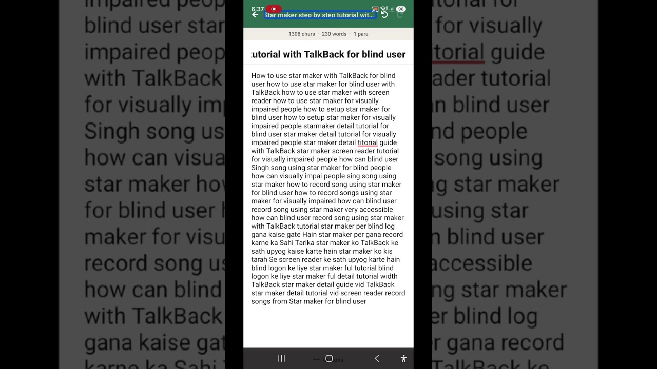 Sing Karaoke songs using star maker for blind star maker songs recording step by step with TalkBack 