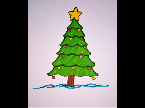 Easy decorated Christmas tree drawing for kids