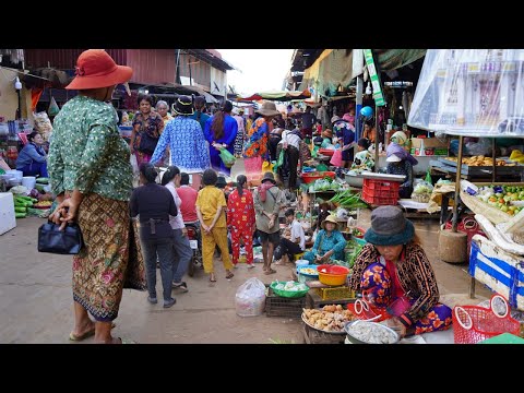 Activities of Khmer People in Market - Plenty Rural Fish, Fresh Vegetable & More Food @Countryside