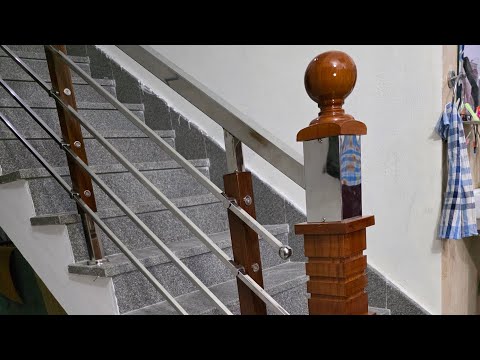 Stainless steel square pipe and wooden  railing design full installation video #youtube #akibsaifi