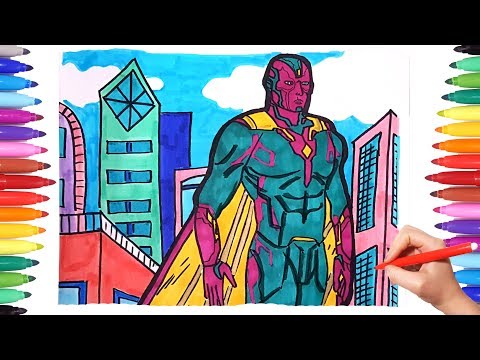 Marvel Avengers Drawing and Coloring Vision | Superheroes Coloring for Kids | Avengers Coloring Book