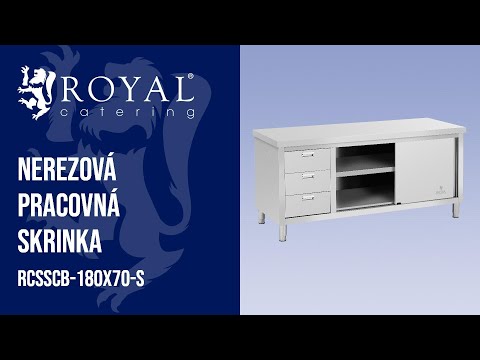Video - Nerezová pracovná skrinka - 180 x 70 x 85 cm - Royal Catering - nosnosť 600 kg 3 zásuvky