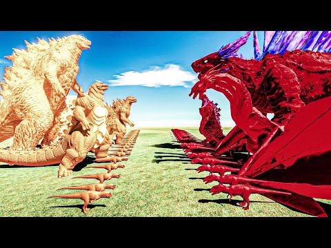 Orange Thermo Godzilla vs Red Shimo Team - Animal Revolt Battle Simulator