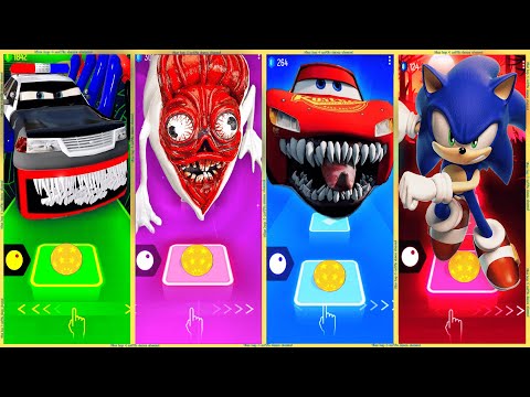 Police car eater vs Bridge worm vs Mcqueen eater vs Sonic - tiles hop 😀🔥