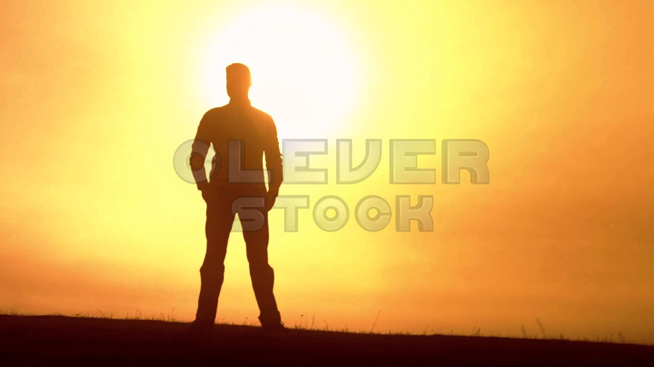 Success Confident Businessman Standing Wind Sunset Silhouette - Stock Footage