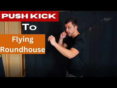 Push Kick To Flying Roundhouse Kick
