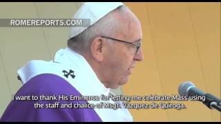 Pope uses chalice and crosier that belonged to 16th century bishop Vasco de Quiroga