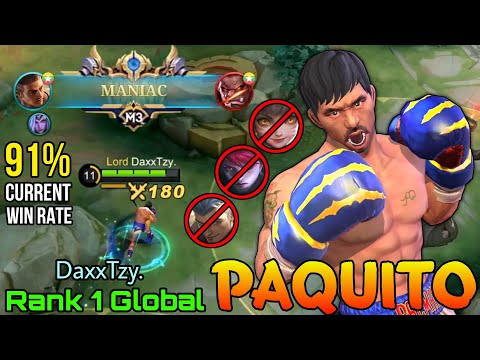 MANIAC Paquito 91% Current Win Rate! - Top 1 Global Paquito by DaxxTzy. - Mobile Legends