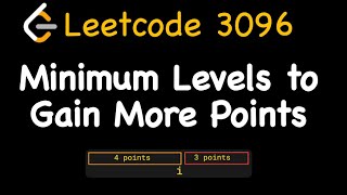 YouTube video 'Leetcode 3096: Minimum Levels to Gain More Points - Python'