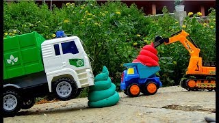 Excavator Garbage Truck Backhoe Clean The City - Car Toys For Children - Song For Kids