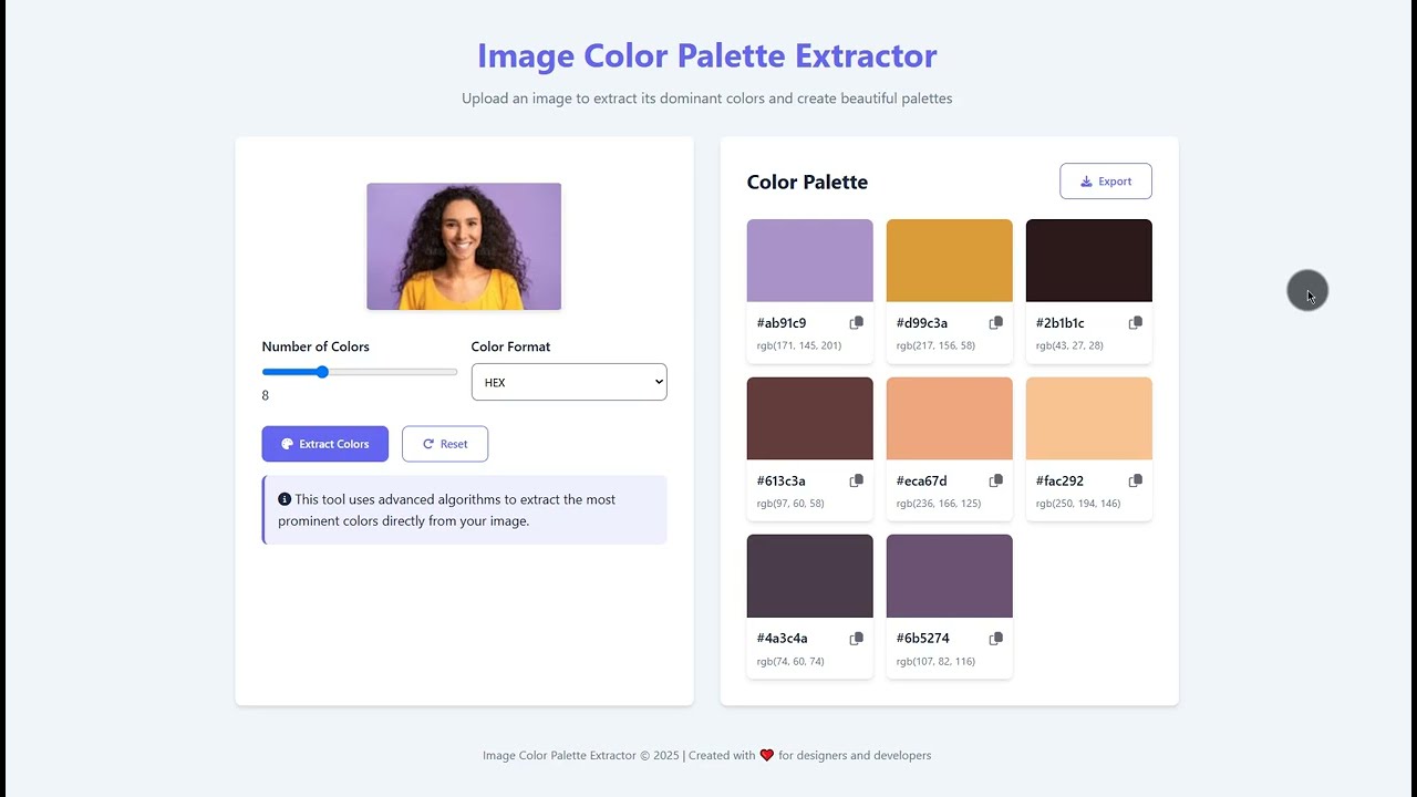 Image Color Palette Extractor Using HTML, CSS and JavaScript with Source Code