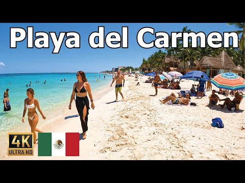 Playa del Carmen - 4K Walk on the BEST Beach in Mexico