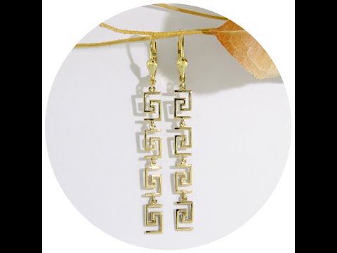 Cercei Tortite Leverback Aur Galben 14 k Segmente Geometrice - Meandrul Grec