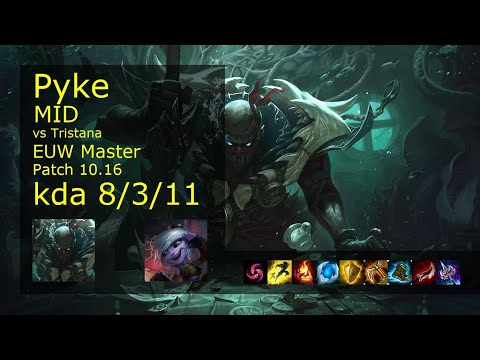 Pyke Mid vs Tristana - EUW Master 8/3/11 Patch 10.16 Gameplay