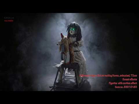 EUROPALMS Halloween Figur M?dchen auf Schaukelpferd, animiert, 72cm