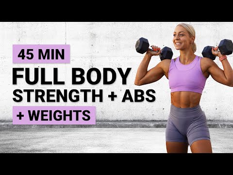 45 MIN FULL BODY STRENGTH WORKOUT + ABS NO JUMPING | Dumbbells | Weights | No Repeat | Super Sweaty