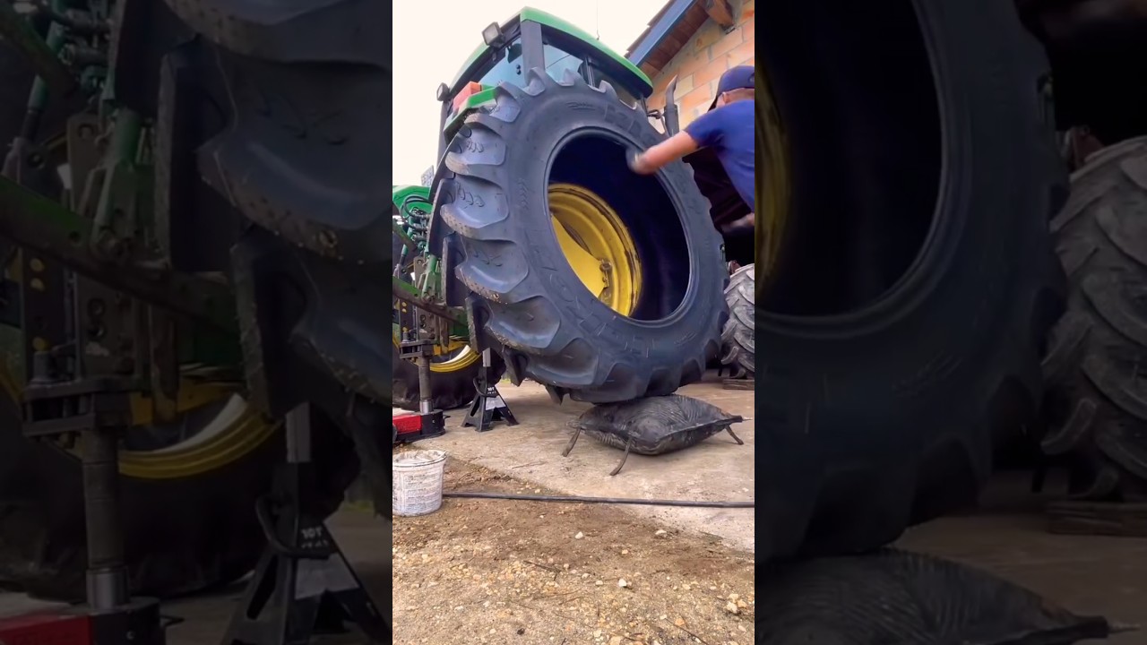 Complete tractor tire changing video