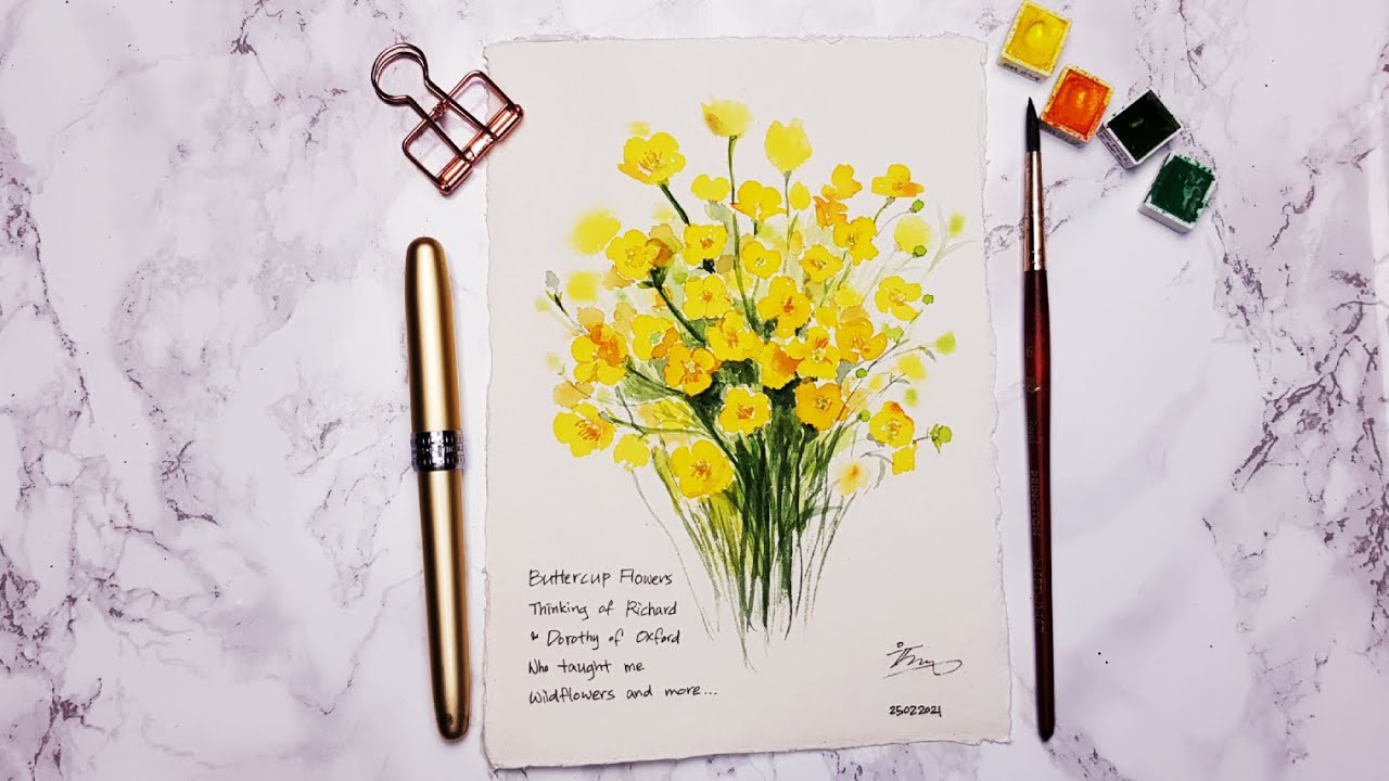 Easy Buttercup Flowers in Watercolour