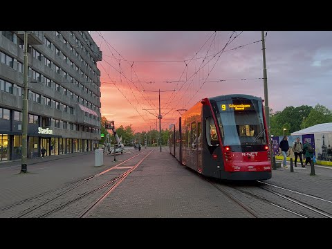 [4K60] RNET HTM 5041 Departs The Hague Central Station During Beautiful Sunset