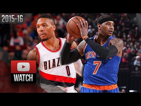 Carmelo Anthony vs Damian Lillard Duel Highlights (2015.12.12) Blazers vs Knicks - EPIC Ending!
