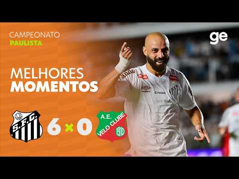 SANTOS 6 X 0 VELO CLUBE | MELHORES MOMENTOS | 8ª RODADA | CAMPEONATO PAULISTA | ge.globo